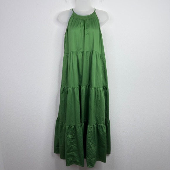 Gal Meets Glam Dress Womens 6 Green Halter Tiered Boho Fairy Romantic Coastal - Picture 1 of 11